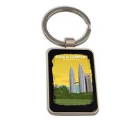 Lauthings Kuala Lumpur Malaysia Travel Destination, Steel Keychain, Black Glass Key Ring, Tag