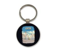 Lauthings Leipzig Germany Travel Destination, Keychain, Glass Round Design, Custom Keyring