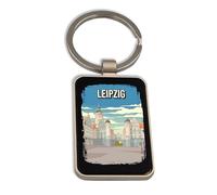 Lauthings Leipzig Germany Travel Destination, Steel Keychain, Black Glass Key Ring, Tag