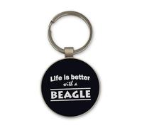 Lauthings Life Is Better With A Beagle Dog Keychain, Black Glass Circle Design, Custom, Steel Keyring