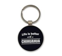 Lauthings Life Is Better With A Chihuahua Dog Keychain, Black Glass Circle Design, Custom, Steel Keyring