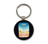 Lauthings Lisbon Portugal Iconic Cityscape, Keychain, Glass Round Design, Custom Keyring