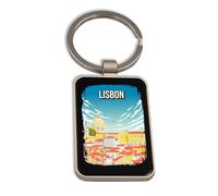 Lauthings Lisbon Portugal Iconic Cityscape, Steel Keychain, Black Glass Key Ring, Tag
