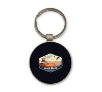 Lauthings Miami Beach Florida Travel Souvenir, Keychain, Glass Round Design, Custom Keyring