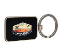 Lauthings Miami Beach Florida Travel Souvenir, Steel Keychain, Black Glass Key Ring, Tag