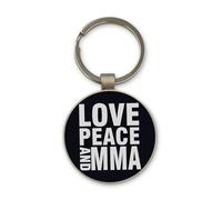 Lauthings MMA Love Peace Mixed Martial Arts Fighting Keychain, Black Glass Circle Design, Custom, Steel Keyring