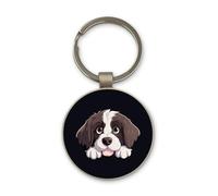 Lauthings Newfoundland Dog Cartoon Cute Puppy, Keychain, Glass Round Design, Custom Keyring