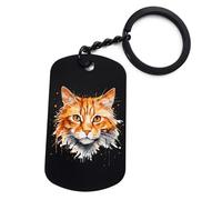Lauthings Orange Cat Abstract Portrait, Keychain, Keyring, Tag, Pin, Accessoires