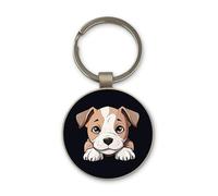 Lauthings Pitbull Terrier Adorable Cartoon Puppy, Keychain, Glass Round Design, Custom Keyring