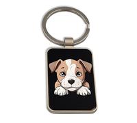 Lauthings Pitbull Terrier Adorable Cartoon Puppy, Steel Keychain, Black Glass Key Ring, Tag