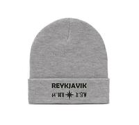 Lauthings Reykjavik Coordinates Iceland Embroidered Art Unisex Winter Hat Beanie Grey