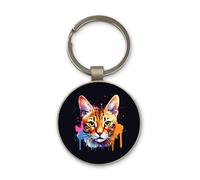 Lauthings Savannah Cat Abstract Portrait, Keychain, Glass Round Design, Custom Keyring