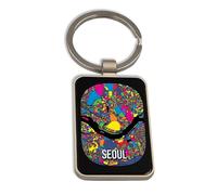 Lauthings Seoul South Korea City Map Travel, Steel Keychain, Black Glass Key Ring, Tag