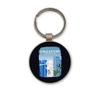 Lauthings Singapore Lion City Travel Destination, Keychain, Glass Round Design, Custom Keyring