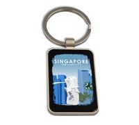 Lauthings Singapore Lion City Travel Destination, Steel Keychain, Black Glass Key Ring, Tag
