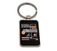 Lauthings Singapore the Lion City Travel Asia, Steel Keychain, Black Glass Key Ring, Tag