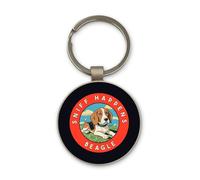 Lauthings Sniff Happens Beagle Dog Cute, Keychain, Glass Round Design, Custom Keyring