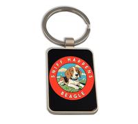 Lauthings Sniff Happens Beagle Dog Cute, Steel Keychain, Black Glass Key Ring, Tag