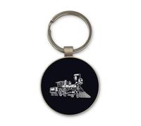 Lauthings Steam Engine Locomotive Train Keychain, Black Glass Circle Design, Custom, Steel Keyring