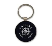 Lauthings Tallinn Estonia Coordinates Travel Keychain, Black Glass Circle Design, Custom, Steel Keyring