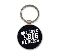 Lauthings V8 Engine Love Big Blocks American Muscle Car Keychain, Black Glass Circle Design, Custom, Steel Keyring