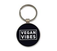 Lauthings Vegan Vibes Funny Cool Healthy Food Keychain, Black Glass Circle Design, Custom, Steel Keyring
