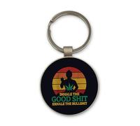 Lauthings Weed Style Yoga Inhale Exhale Funny, Keychain, Glass Round Design, Custom Keyring