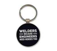 Lauthings Welders Because Engineers Need Heroes Too Keychain, Black Glass Circle Design, Custom, Steel Keyring