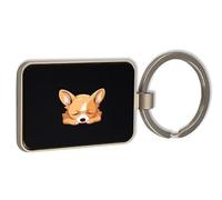 Lauthings White Chihuahua Red Dog Dad Mom, Steel Keychain, Black Glass Key Ring, Tag