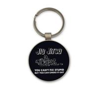 Lauthings You Can't Fix Stupid Brazilian Jiu Jitsu Martial Art Keychain, Black Glass Circle Design, Custom, Steel Keyring