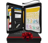 Lautus Designs Zippered Business Padfolio - Premium PU Leather Portfolio Organizer, Small Notepad & 8-Inch Tablet Sleeve - Binder for Work, Meetings & Travel - Matte Black