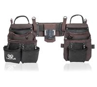 LAUTUS Heavy Duty Top Grain Leather Tool Belt for Framers, Carpenters & Electricians, 18 Pockets, Hammer Holder, 2 D-Rings, 2 Loops, Tape Measure Clip, Thick Belt