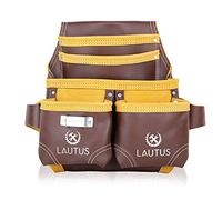 LAUTUS Oil Tanned Leather Tool Bag | Cherry | Carpenter, Construction, Frame, DIY | 5 Pockets, 2 Snap Loops, 100% Leather