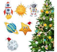 Lauwell 30 Pieces Christmas Outer Space Gifts Hanging Themed Ornament Acrylic Decorations Rocket Planet Astronaut Party Decorative Ornaments for Xmas Tree Decor Supplies