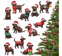 Lauwell 36 Pcs Christmas Chocolate Lab Labrador Ornament Wood Hanging Christmas Tree Ornaments Holiday Decorations for Xmas Tree Decor Retriever Gifts for Labrador Lovers