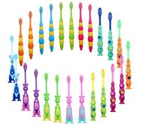 Lauwell 36 Pieces Toddler Toothbrush Bulk Kids Toothbrush Pack Manual Baby Toothbrushes with Covers Suction Cup Toothbrush Lovely Soft Bristle Animal Toothbrush for Kids Sensitive Teeth