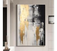Lauximart Black White Gold Abstract Art 16x24in Frameless Modern Art Painting for Hallway Decoration