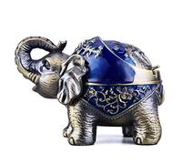 LAUYOO Metal Elephant Ashtray with Lid Windproof Ashtray Outdoor, Indoor Ash Tray for Weed, Vintage Practical Decoration Ashtrays for Cigarettes Great Gift for Men Women(NavyBlue)
