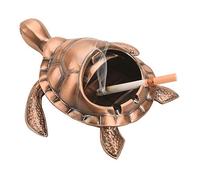 LAUYOO Vintage Turtle Windproof Ashtray with Lid Portable Cigarette Odor Ashtray Holder for Outdoor Indoor Smokers Metal Desktop Smoking Tobacco Ash Tray for Home Office Decoration (Red Copper)