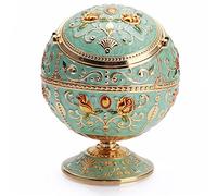LAUYOO Vintage Windproof Ashtray with Lid for Cigarette Metal Portable Cigar Ashtray Odor for Indoor & outdoor Use Hand Stamped Rose Pattern Fancy Gift for Men Women(Jade Green)