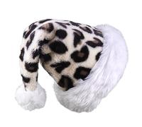 Lauzimi Plush Leopard Santa Hat, White Comfortable Christmas Hats for Women, Personalized Luxury Velvet Holiday Hat for New Year's Eve, Prom, Parties, Soft Xmas Hat for Adults Men