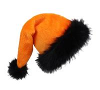 Lauzimi Santa Hat, Orange Black Plush Hat Comfortable Holiday Soft Hats for Women, Adults Men Personalized Luxury Velvet Christmas Hats for New Year's Eve and Parties