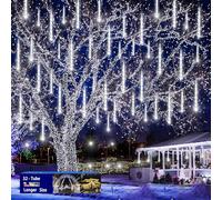 Lauzior Outdoor 32 Tube Meteor Shower Lights, White Rain Lights for Christmas Decoration, Equivalent to 4 Sets of 8 Tubes, 40ft, Waterproof, LED, Outdoor Use