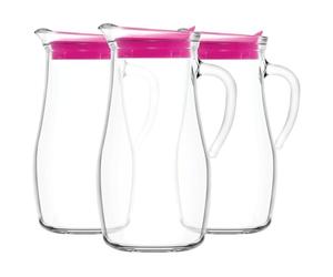 LAV 1.8L Misket Glass Water Jugs with Silicone Lid - 3x Large Kitchen Juice Milk Iced Tea Drinks Fridge Pitcher Dispenser Container Carafe Bottle