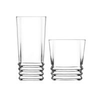 LAV 12pc Clear Elegan Glassware Set - Mixed Glass Highball Cocktail Gin Glasses and Water Whiskey Drinking Tumblers