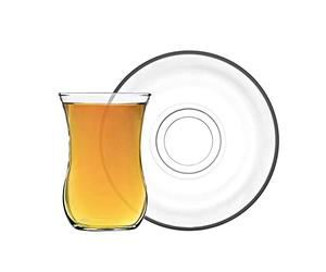 LAV 12pc Clear 115ml Klasik Glass Tea Cup & Saucer Set - Small Vintage Kitchen Coffee Cappuccino Espresso Teacup Mugs