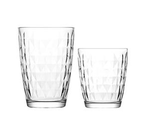 LAV 12pc Clear Artemis Glassware Set - Mixed Glass Highball Cocktail Gin Glasses and Water Whiskey Drinking Tumblers