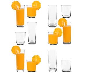LAV 12pc Clear Liberty Glassware Set - Mixed Glass Highball Cocktail Gin Glasses and Water Whiskey Drinking Tumblers