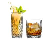 LAV 12pc Clear Odin Glassware Set - Mixed Glass Highball Cocktail Gin Glasses and Water Whiskey Drinking Tumblers