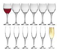 LAV 12pc Clear Venue Glass Stemware Set - Large Glass Red White Rose Long Stem Cocktail Party Drinking Goblet Gift Set